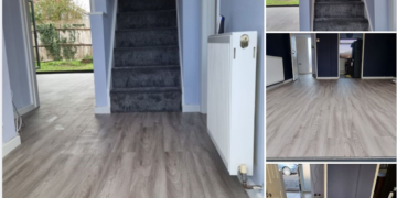 Ground floor fitted with LVT, and Carpet laid on stairs and hallway.